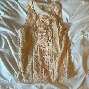 J. Crew sleeveless ruffle bib blouse in peach pink and white size 8